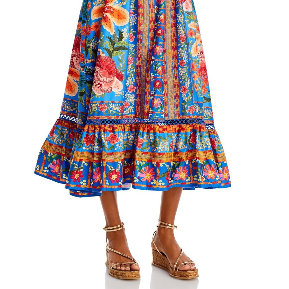 FARM Rio Vibrant Blue Floral Midi Dress with Orange & Pink Blooms - Picture 6 of 16